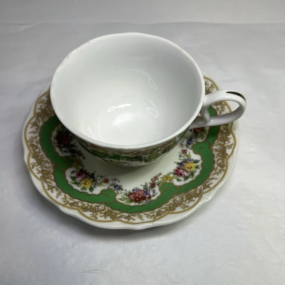 Andrea By Sedak 1996 Inspired By 18th Century‎ Sevres Green Porcelain Cup Saucer